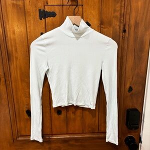 Aritzia Wilfred Only Waist Turtleneck Ashen Blue Small Ribbed Minimalist Cropped